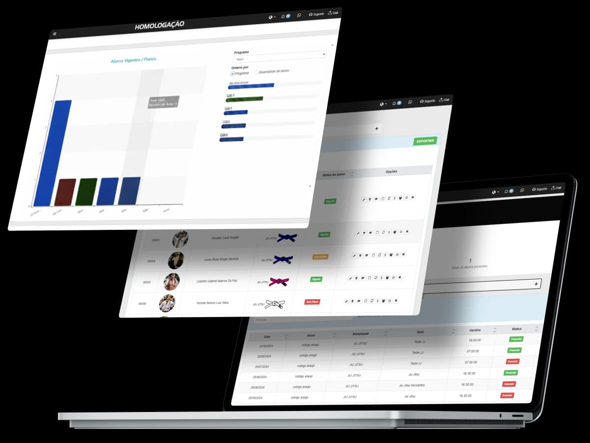 Tela do gestor GBAPP para academias Gracie Barra